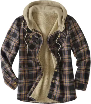 LCMTWX Men's Cotton Plaid Shirts Jacket Pocket Hooded Loose Coat Plus Velvet Shirt Top with Hood for Men Soft Warm Coat for