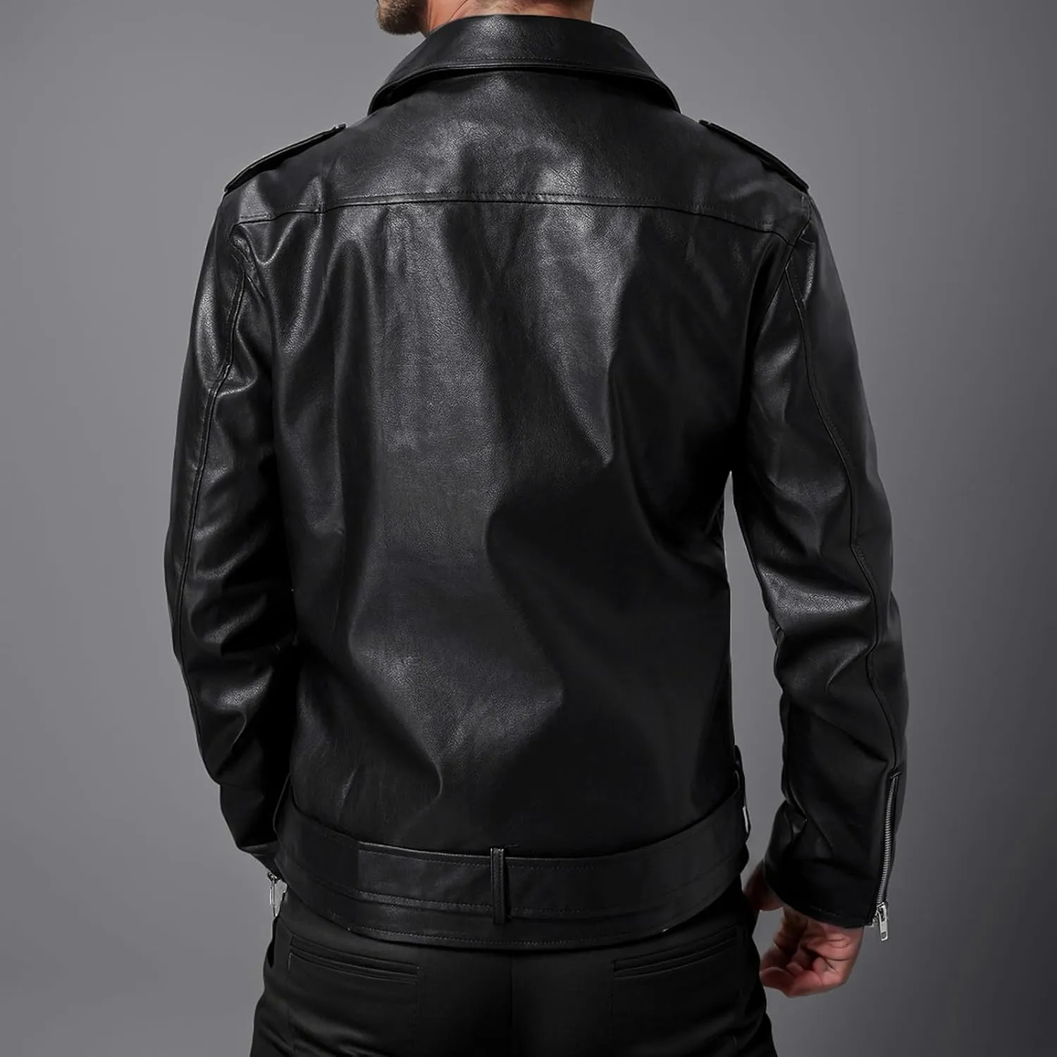 Leather Jackets for Men, Faux Bomber Jacket Mens Motorcycle Lapel Asymmetric Zip-Up Slim Fit Biker Coat with Pockets