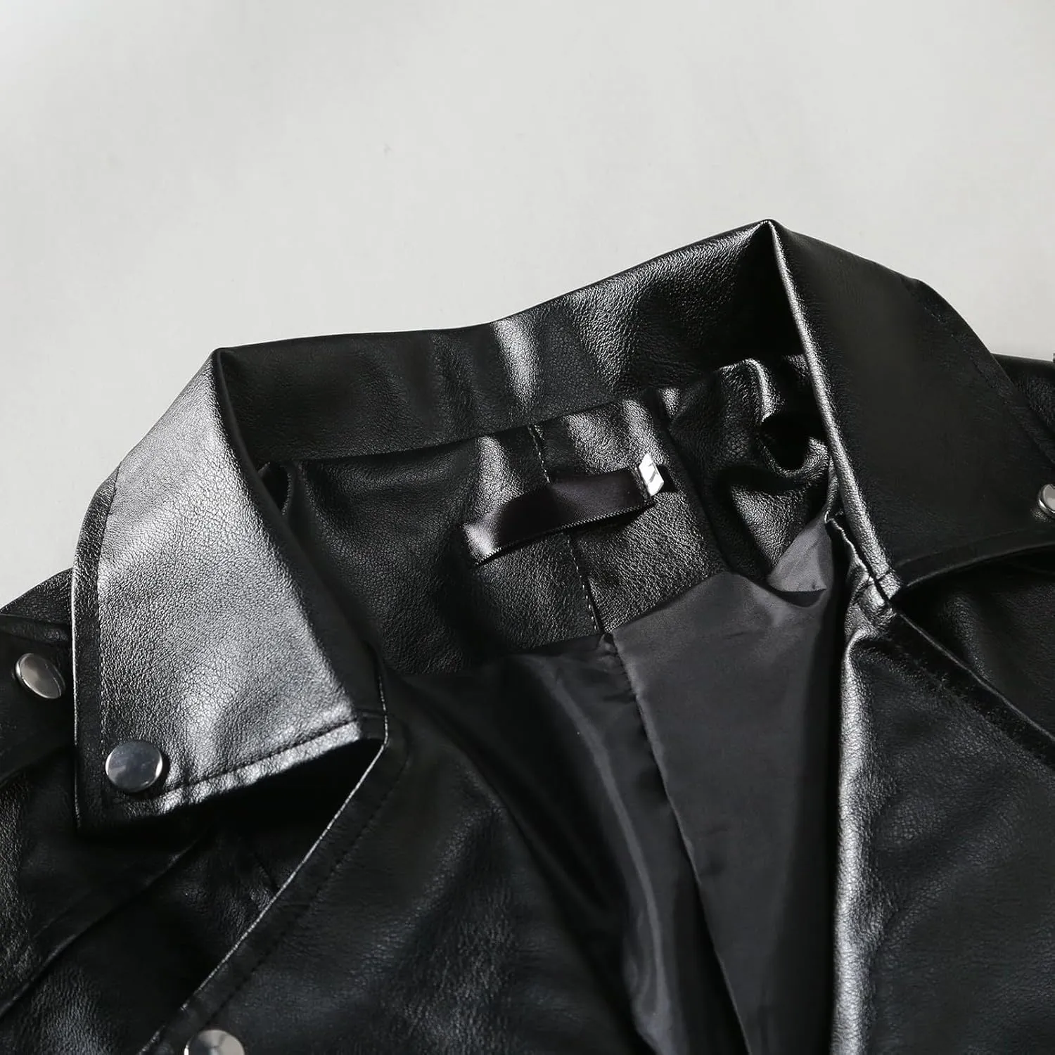 Leather Jackets for Men, Faux Bomber Jacket Mens Motorcycle Lapel Asymmetric Zip-Up Slim Fit Biker Coat with Pockets