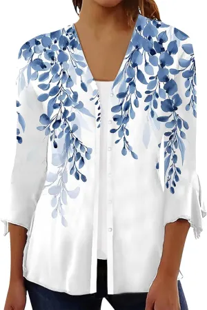 Lightweight Cardigans for Women 3/4 Sleeve Open Front Shrugs Cropped Cover up Loose Button Shirts Casual Summer Tops