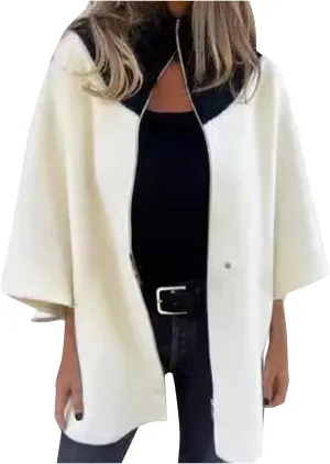 Lmdudan Plus Size Wool Blend Coats Women Zip Up Color Block Stand Collar Side Slit High Low Trench Coat Long Sleeve Outerwear