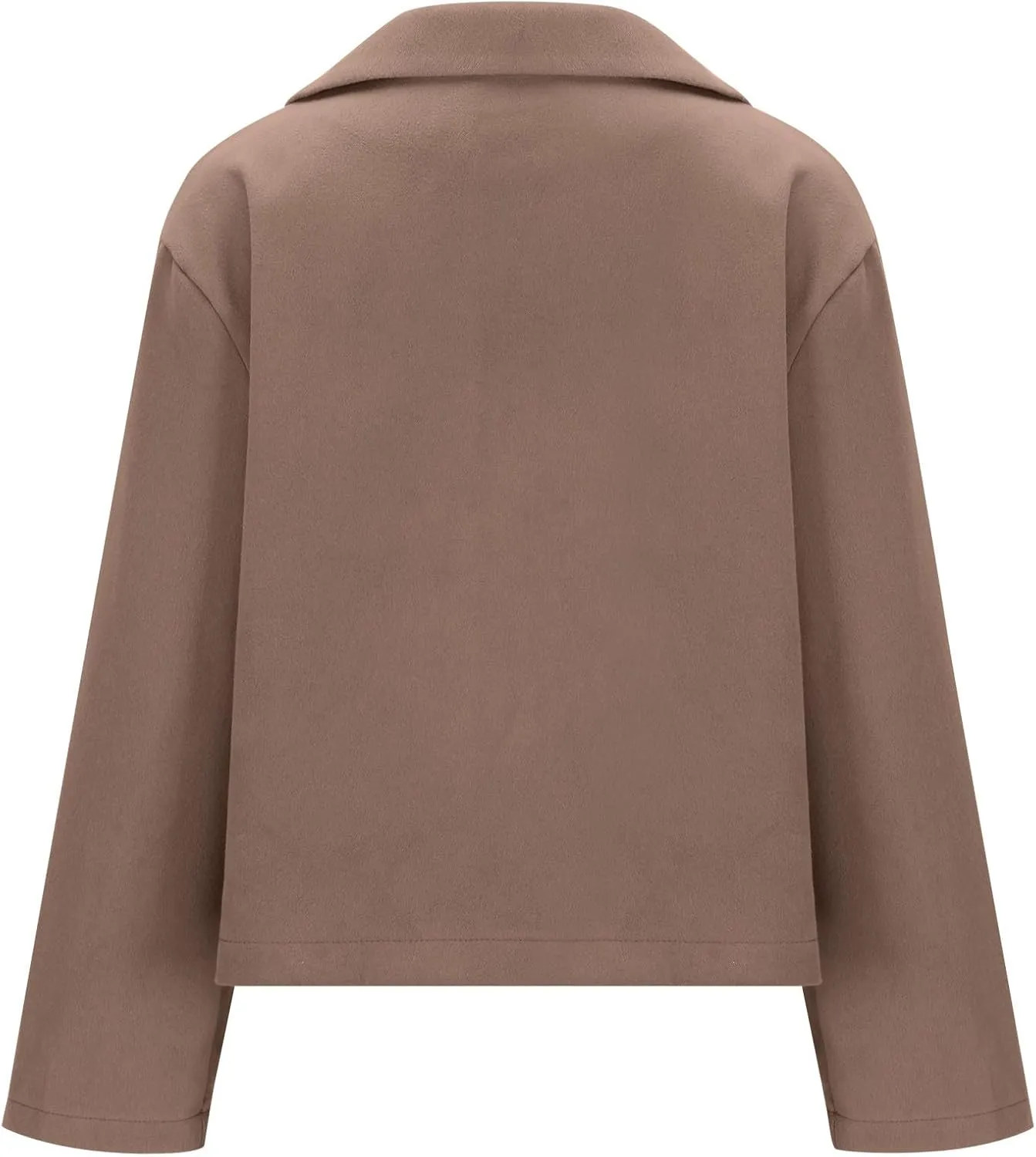 Lmdudan Women Wool Blend Cropped Pea Coats Single Breasted Notched Lapel Long Sleeve Jacket Casual Button Down Trench Coat
