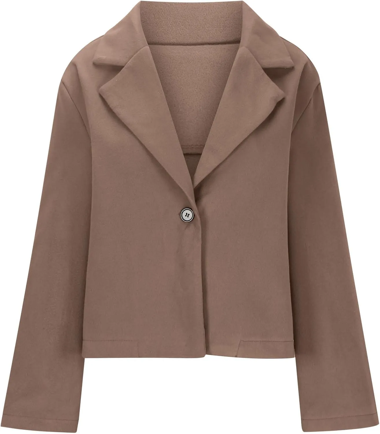 Lmdudan Women Wool Blend Cropped Pea Coats Single Breasted Notched Lapel Long Sleeve Jacket Casual Button Down Trench Coat