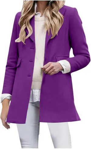 Lmdudan Women Wool Blend Open Front Jacket Elegant Lapel Collar Cardigan Coat Fashion Solid Color Cozy Winter Outerwear Tops