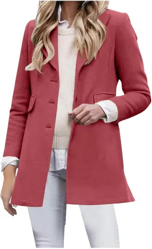 Lmdudan Women Wool Blend Open Front Jacket Elegant Lapel Collar Cardigan Coat Fashion Solid Color Cozy Winter Outerwear Tops