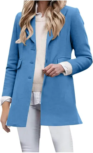 Lmdudan Women Wool Blend Open Front Jacket Elegant Lapel Collar Cardigan Coat Fashion Solid Color Cozy Winter Outerwear Tops