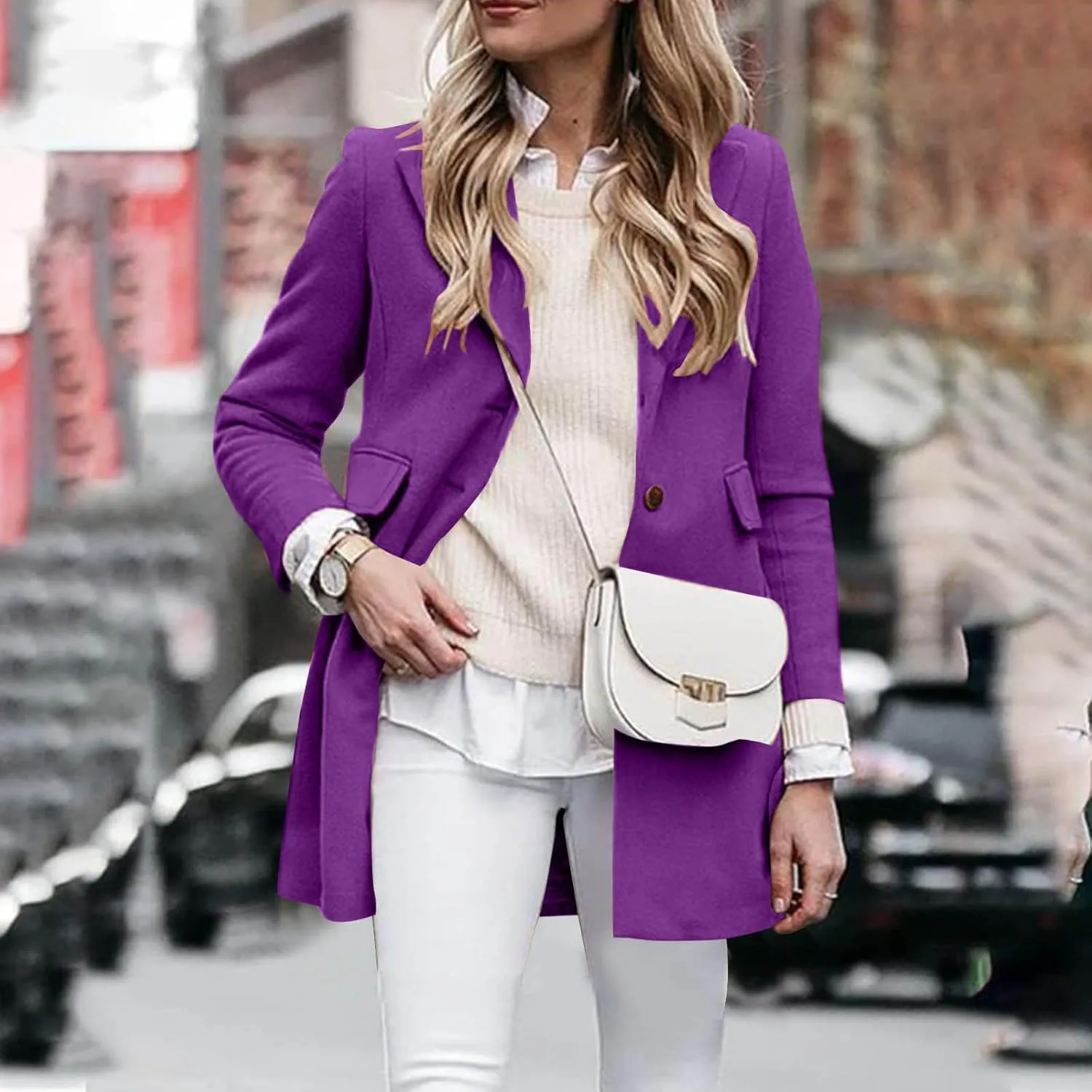Lmdudan Women Wool Blend Open Front Jacket Elegant Lapel Collar Cardigan Coat Fashion Solid Color Cozy Winter Outerwear Tops