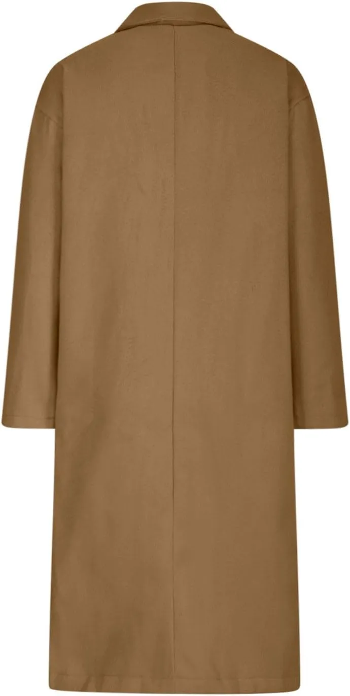 Lmdudan Women's Classic Notched Collar Open Front Cardigan Wool Blend Warm Long Trench Coat Lightweight Fall Outdoor Coats