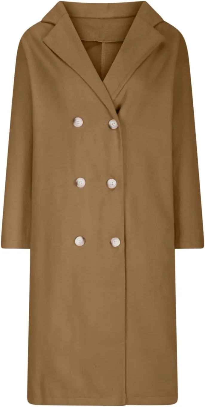 Lmdudan Women's Classic Notched Collar Open Front Cardigan Wool Blend Warm Long Trench Coat Lightweight Fall Outdoor Coats