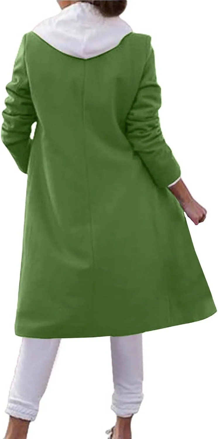 Lmdudan Women's Double Breasted Pea Coat Lapel Wool Blend Long Trench Jacket Winter Elegant Overcoat Outwear 2024 Trendy