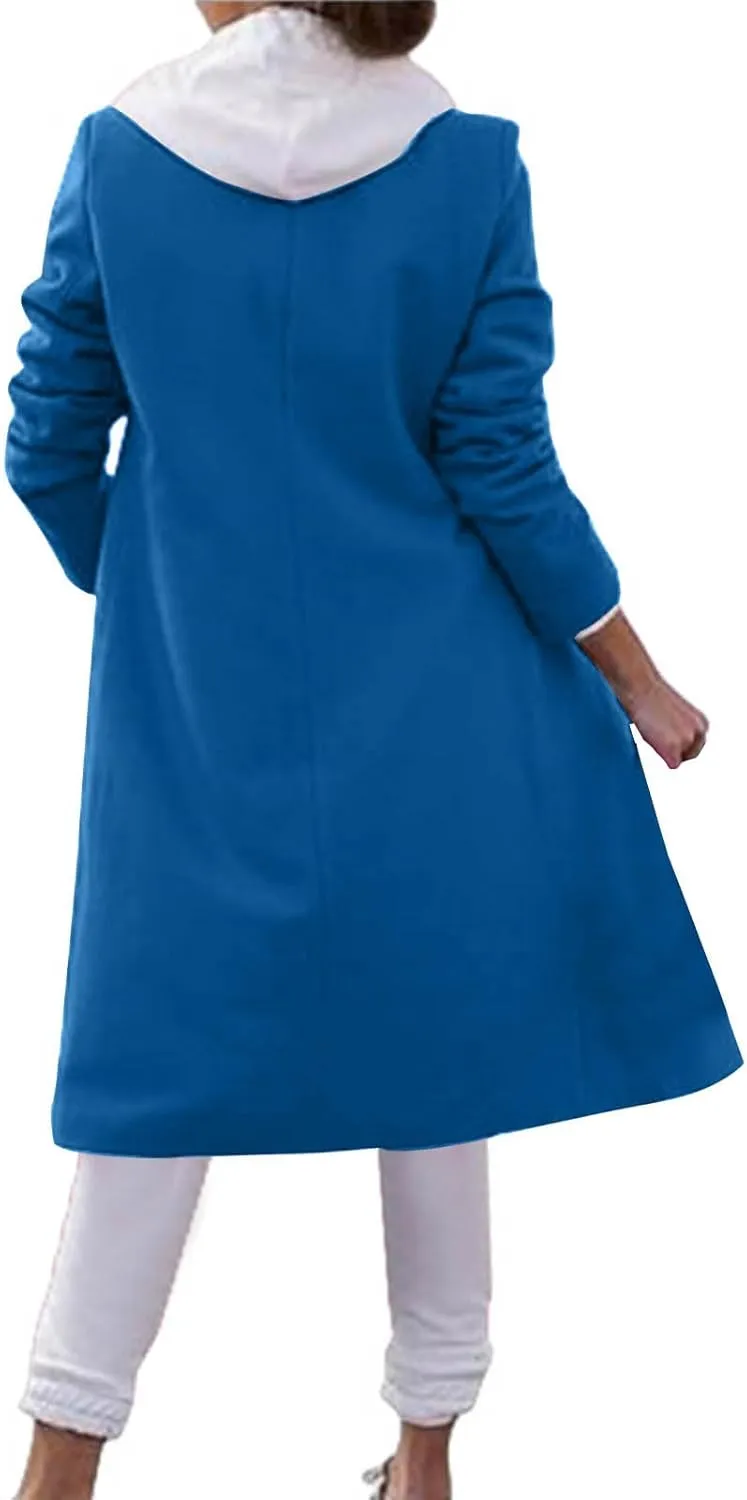 Lmdudan Women's Double Breasted Pea Coat Lapel Wool Blend Long Trench Jacket Winter Elegant Overcoat Outwear 2024 Trendy
