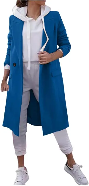 Lmdudan Women's Double Breasted Pea Coat Lapel Wool Blend Long Trench Jacket Winter Elegant Overcoat Outwear 2024 Trendy
