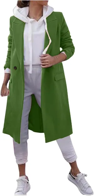 Lmdudan Women's Double Breasted Pea Coat Lapel Wool Blend Long Trench Jacket Winter Elegant Overcoat Outwear 2024 Trendy