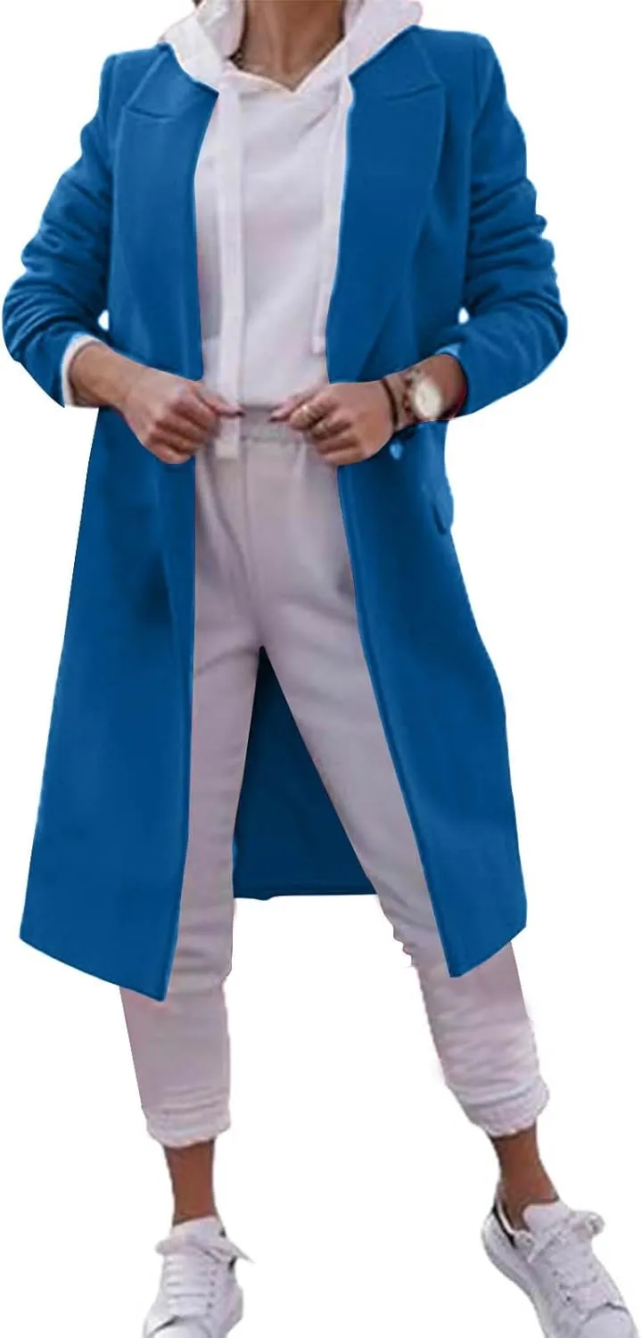 Lmdudan Women's Double Breasted Pea Coat Lapel Wool Blend Long Trench Jacket Winter Elegant Overcoat Outwear 2024 Trendy