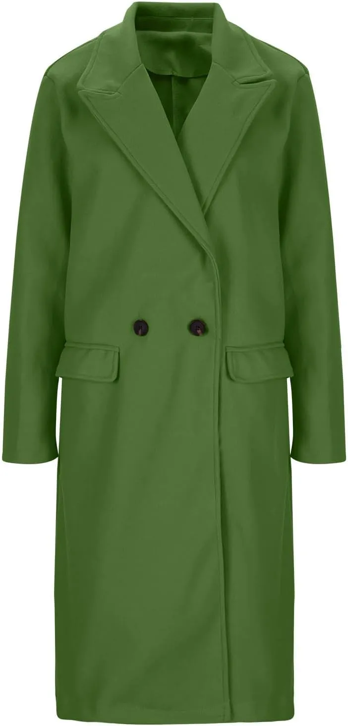 Lmdudan Women's Double Breasted Pea Coat Lapel Wool Blend Long Trench Jacket Winter Elegant Overcoat Outwear 2024 Trendy