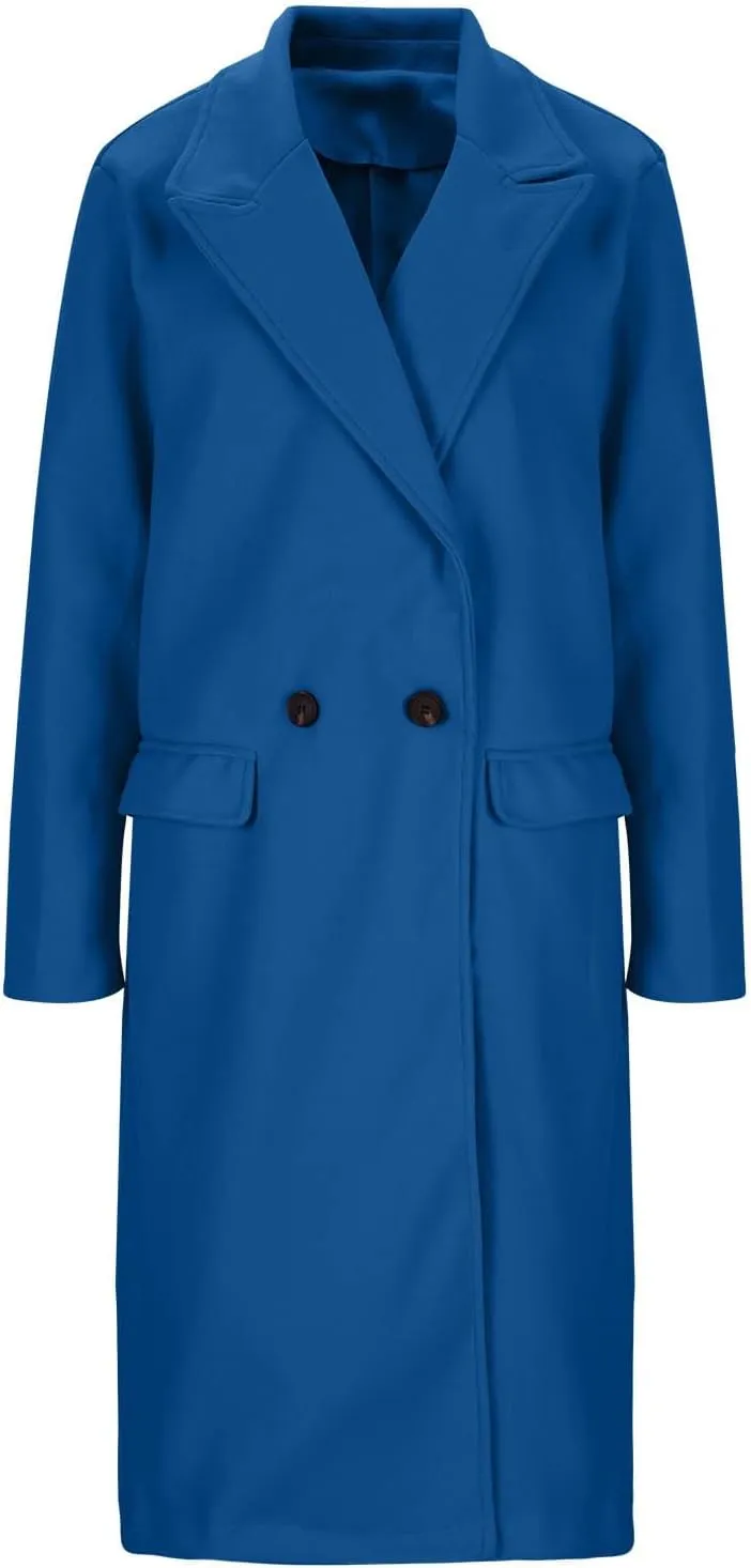 Lmdudan Women's Double Breasted Pea Coat Lapel Wool Blend Long Trench Jacket Winter Elegant Overcoat Outwear 2024 Trendy