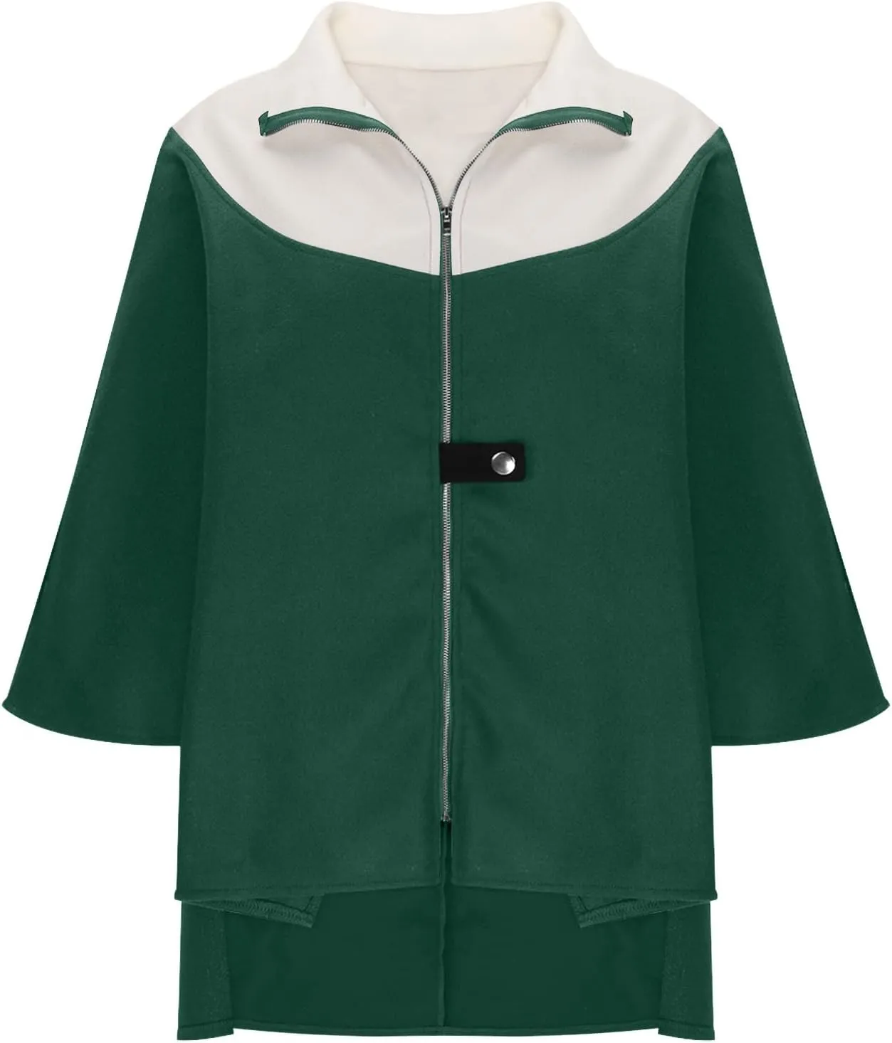Lmdudan Women's Zip Up Wool Blend Coats Plus Size Color Block Stand Collar Side Slit Trench Coat Casual Long Sleeve Cardigan