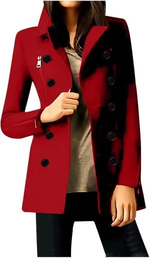 Lmdudan Wool Blend Coats for Women Double Breasted Trendy Trench Coat Winter Casual Solid Color Lapel Peacoat Jacket 2024