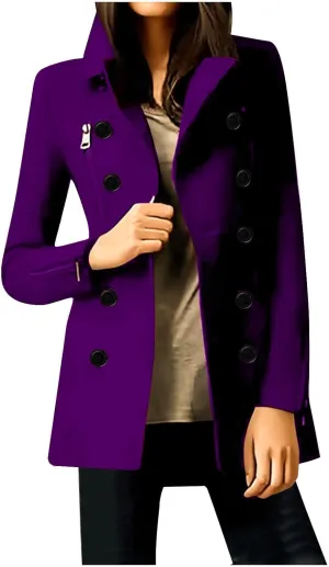 Lmdudan Wool Blend Coats for Women Double Breasted Trendy Trench Coat Winter Casual Solid Color Lapel Peacoat Jacket 2024