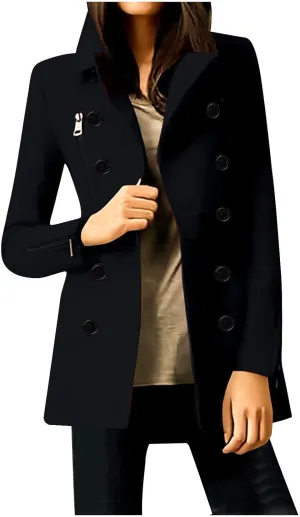 Lmdudan Wool Blend Coats for Women Double Breasted Trendy Trench Coat Winter Casual Solid Color Lapel Peacoat Jacket 2024