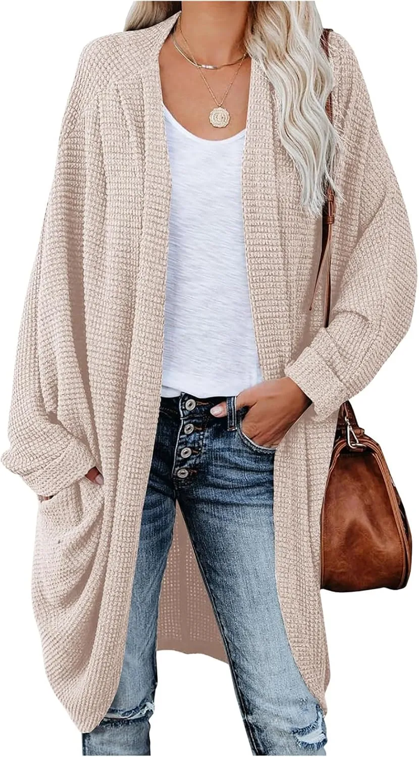 Long Batwing Cardigan for Women Oversized Cable Knitted Cardigan Sweater Casual Loose Open Front Coat Winter Fashion