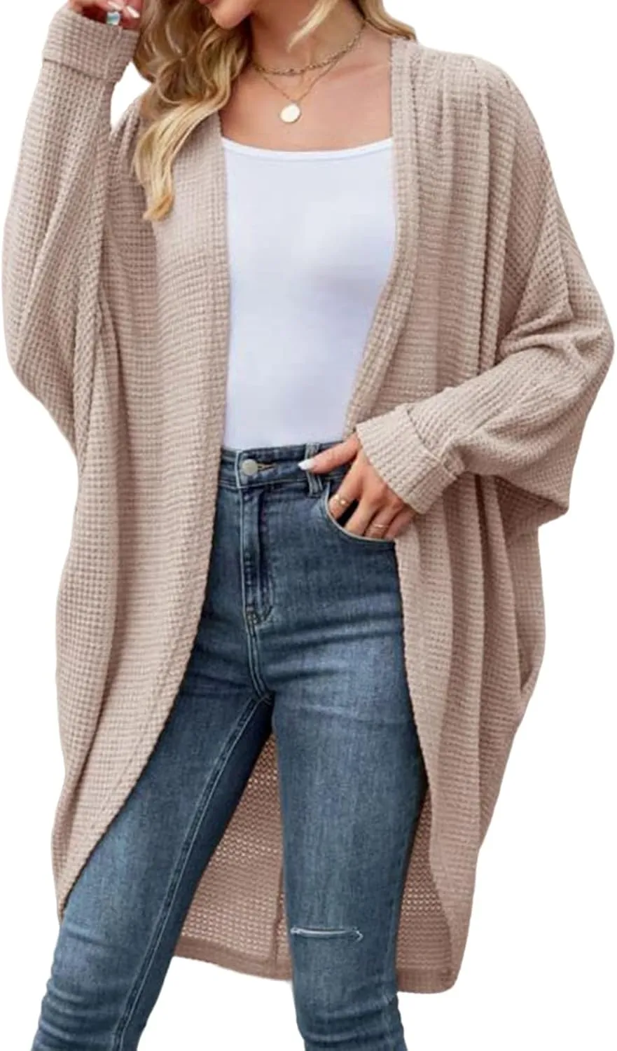 Long Batwing Cardigan for Women Oversized Cable Knitted Cardigan Sweater Casual Loose Open Front Coat Winter Fashion