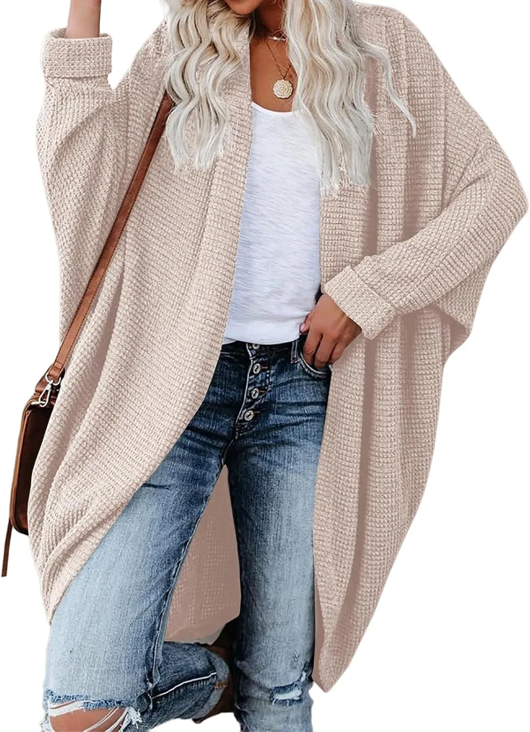 Long Batwing Cardigan for Women Oversized Cable Knitted Cardigan Sweater Casual Loose Open Front Coat Winter Fashion