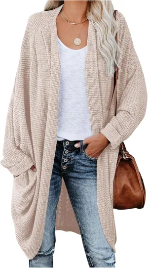 Long Batwing Cardigan for Women Oversized Cable Knitted Cardigan Sweater Casual Loose Open Front Coat Winter Fashion