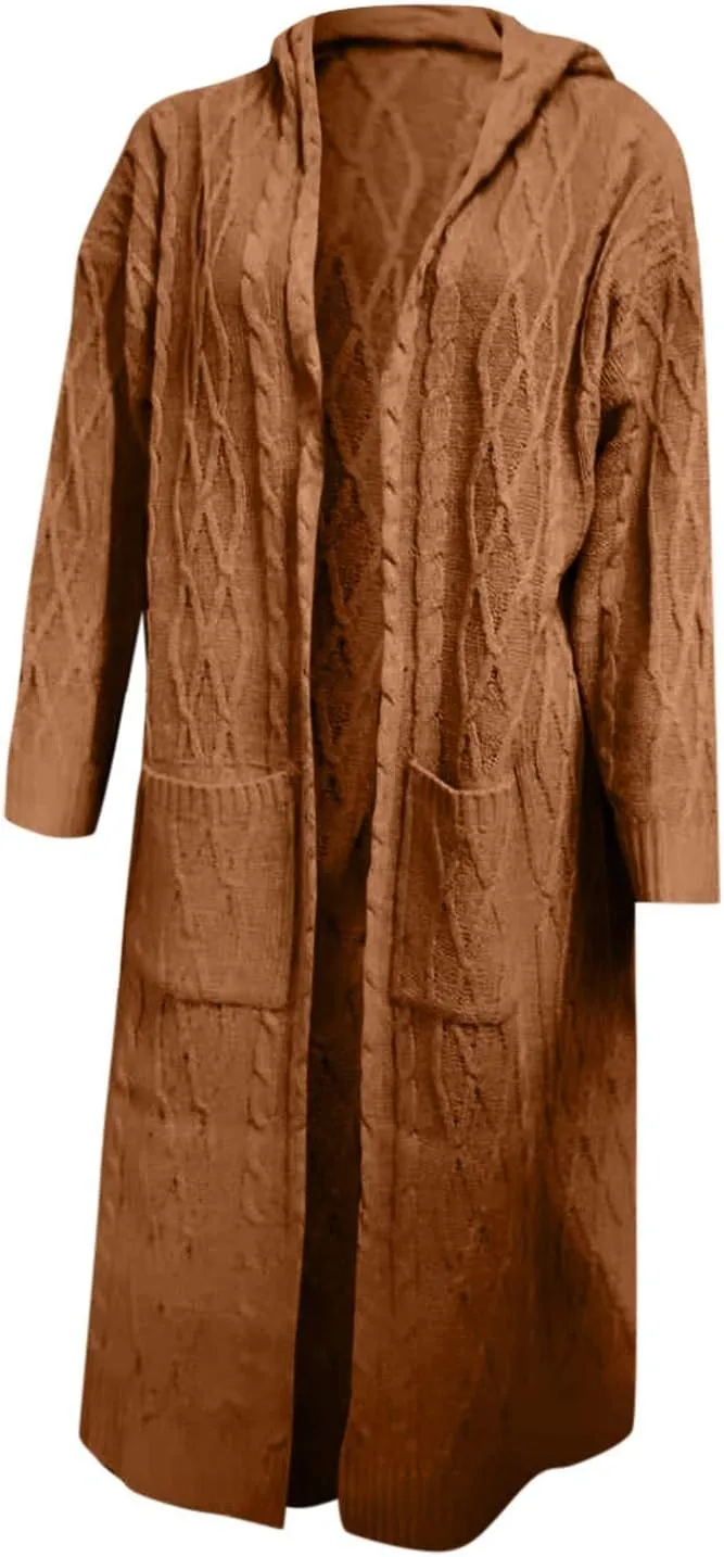 Long Cardigan Sweaters for Women Cardigan for Women with Hood Plus Size Long Sleeve Cable Knit Cardigan Outwear
