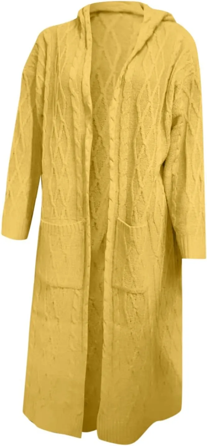 Long Cardigan Sweaters for Women Cardigan for Women with Hood Plus Size Long Sleeve Cable Knit Cardigan Outwear