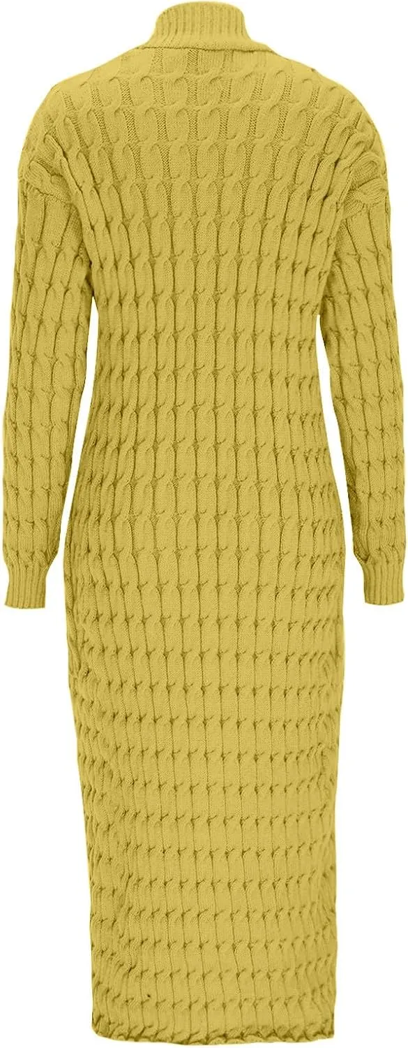 Long Cardigan Sweaters for Women Casual Cable Knit Chunky Sweater Coats Solid Color Trendy Comfy Maxi Outerwear