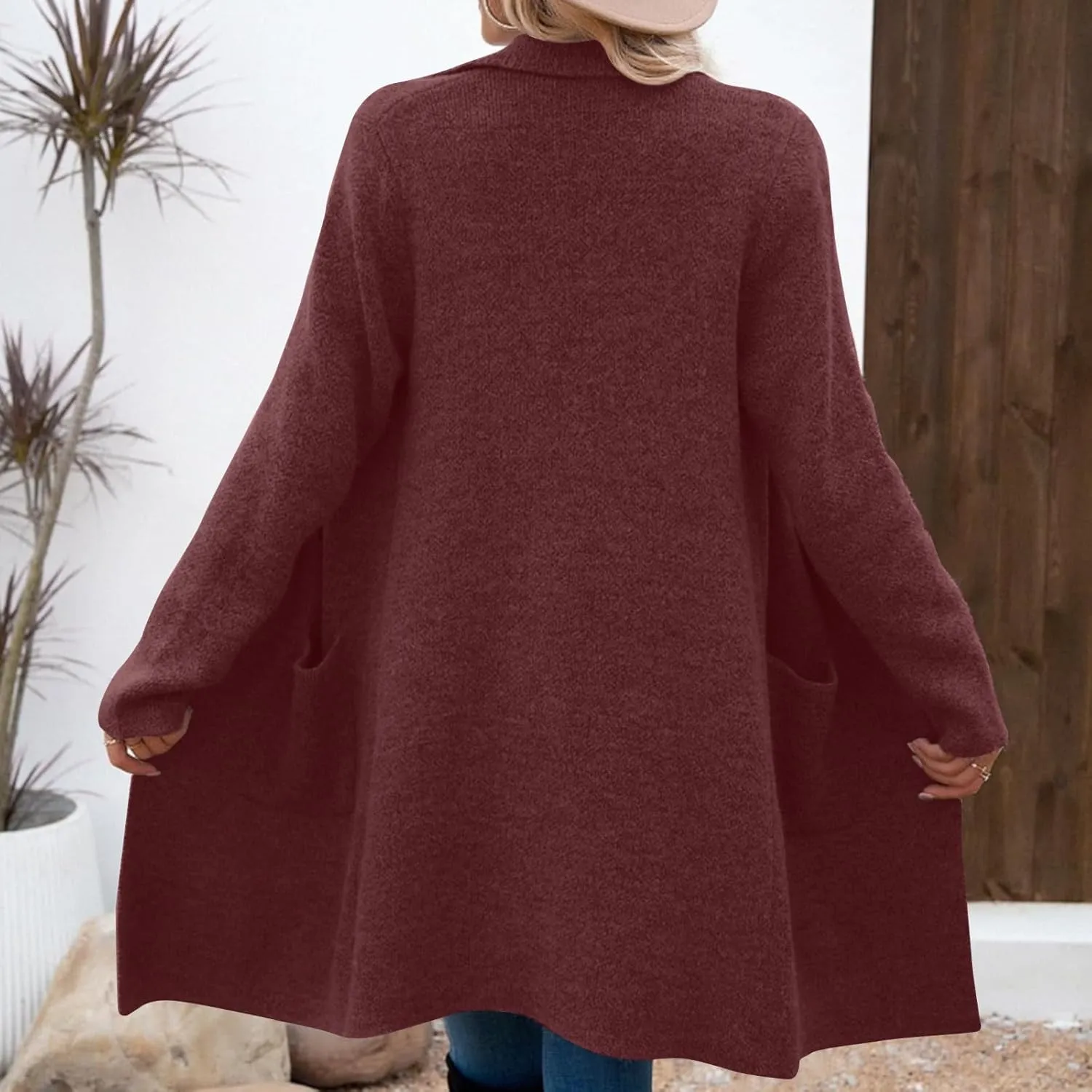 Long Cardigan Sweaters for Women Pea Trench Coats Mid Length Button Up Knit Cardigan Oversized Winter Jacket Trendy
