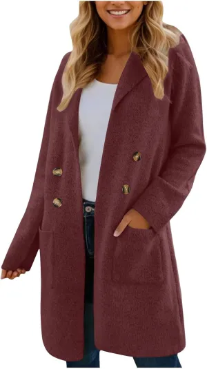 Long Cardigan Sweaters for Women Pea Trench Coats Mid Length Button Up Knit Cardigan Oversized Winter Jacket Trendy