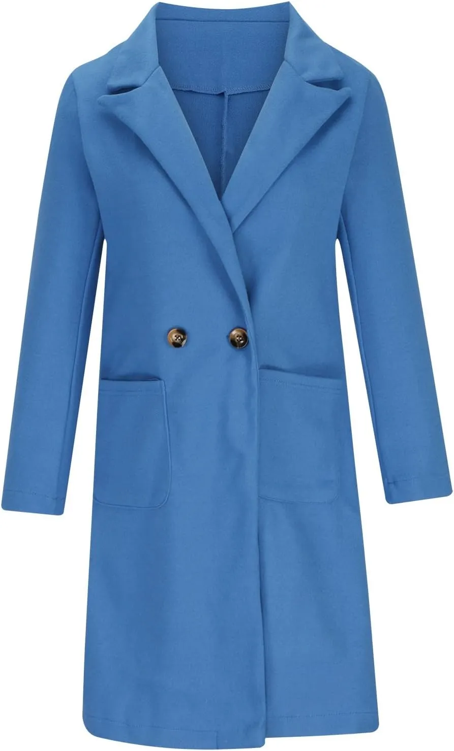 Long Jackets for Women Trendy Open Front Jacket Double Breasted Outwear Casual Winter Trench Coat with Pocket