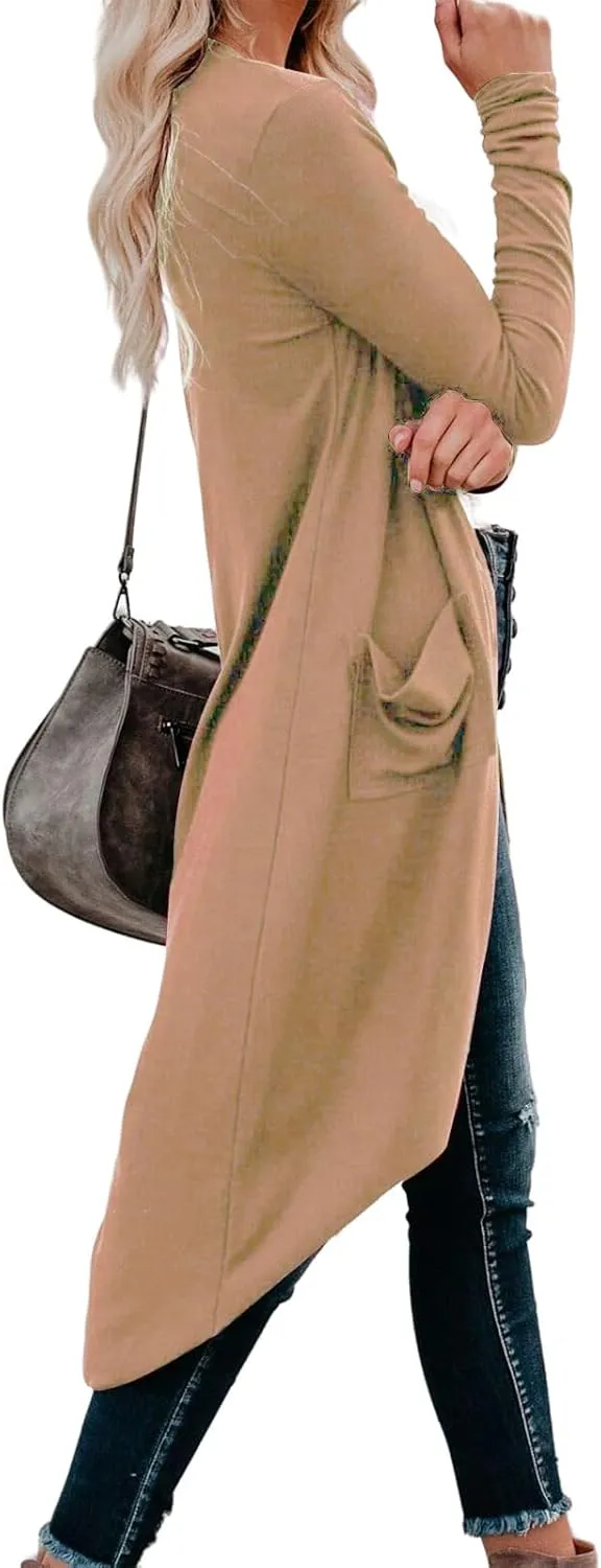 Long Open Front Cardigan for Women Button Down Knit Long Sleeve Cardigan Casual Jackets with Pockets