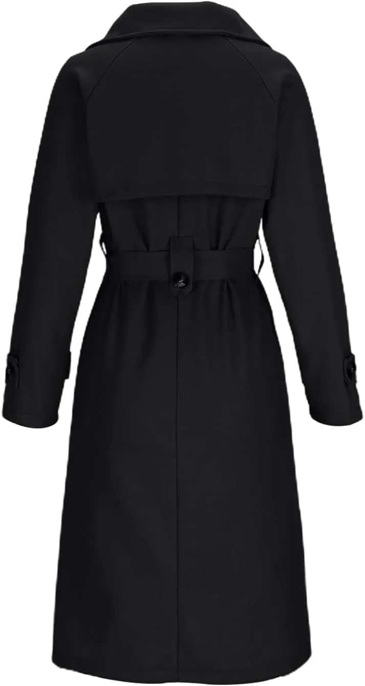 Long Pea Coat for Women Single Breasted Wool Trench Coats Oversized Lapel Cardigan Jacket Winter Outerwear with Belt