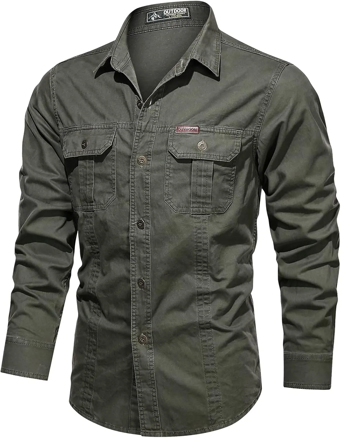Long Sleeve Work Shirts for Men Button Down Lapel Collar Slim Fit Pockets Jacket Cargo Casual Fashion Hiking Outwear