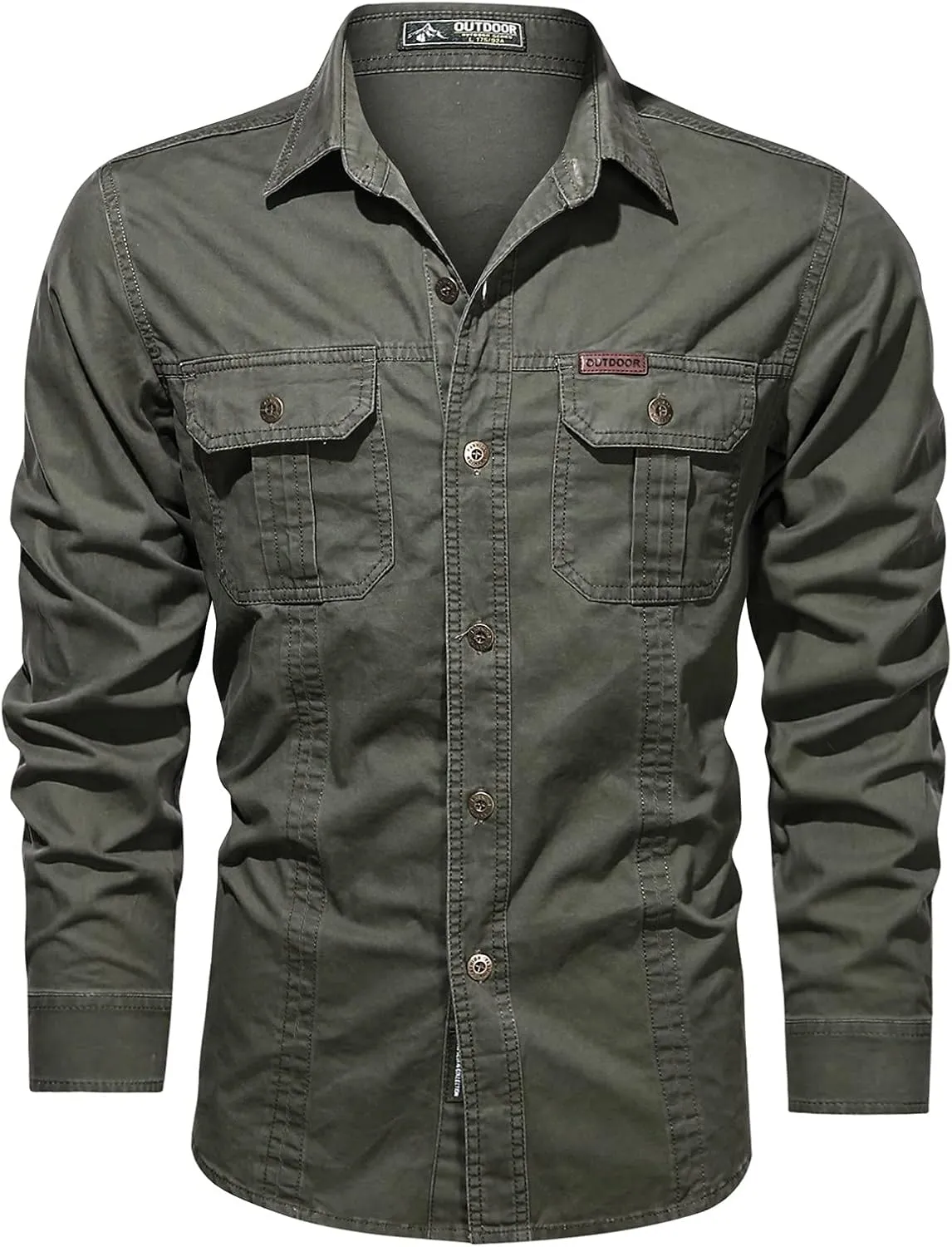 Long Sleeve Work Shirts for Men Button Down Lapel Collar Slim Fit Pockets Jacket Cargo Casual Fashion Hiking Outwear