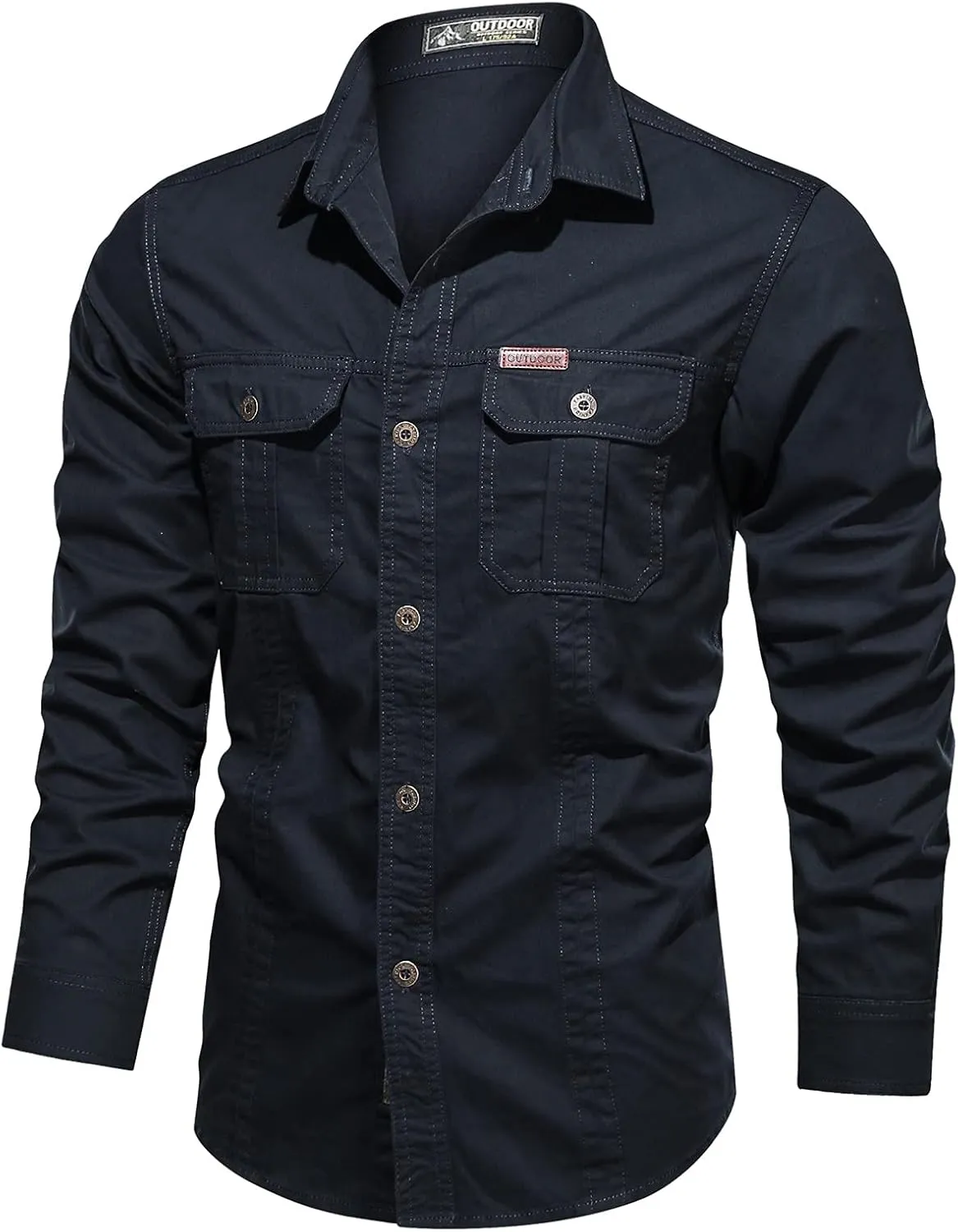 Long Sleeve Work Shirts for Men Button Down Lapel Collar Slim Fit Pockets Jacket Cargo Casual Fashion Hiking Outwear