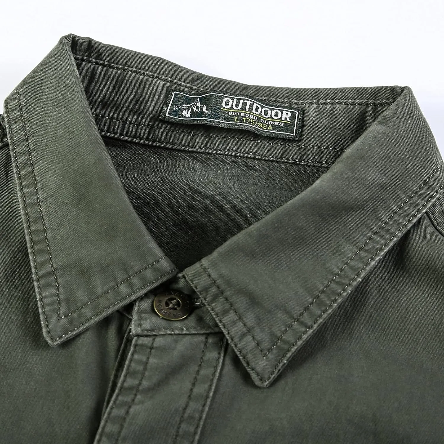 Long Sleeve Work Shirts for Men Button Down Lapel Collar Slim Fit Pockets Jacket Cargo Casual Fashion Hiking Outwear