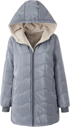 Long Winter Coats for Women Fleece Lined Warm Hooded Quilted Puffer Jacket Thickened Fleece Down Parka Maxi Coat
