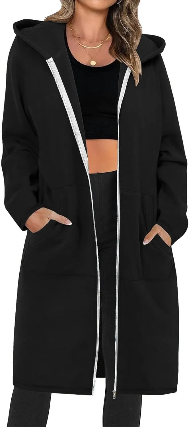 Long Zip Up Hoodie Women Lightweight Womens Zip Up Fleece Lined Long Hoodie Jacket Tunic Sweatshirt Blazer Oversized