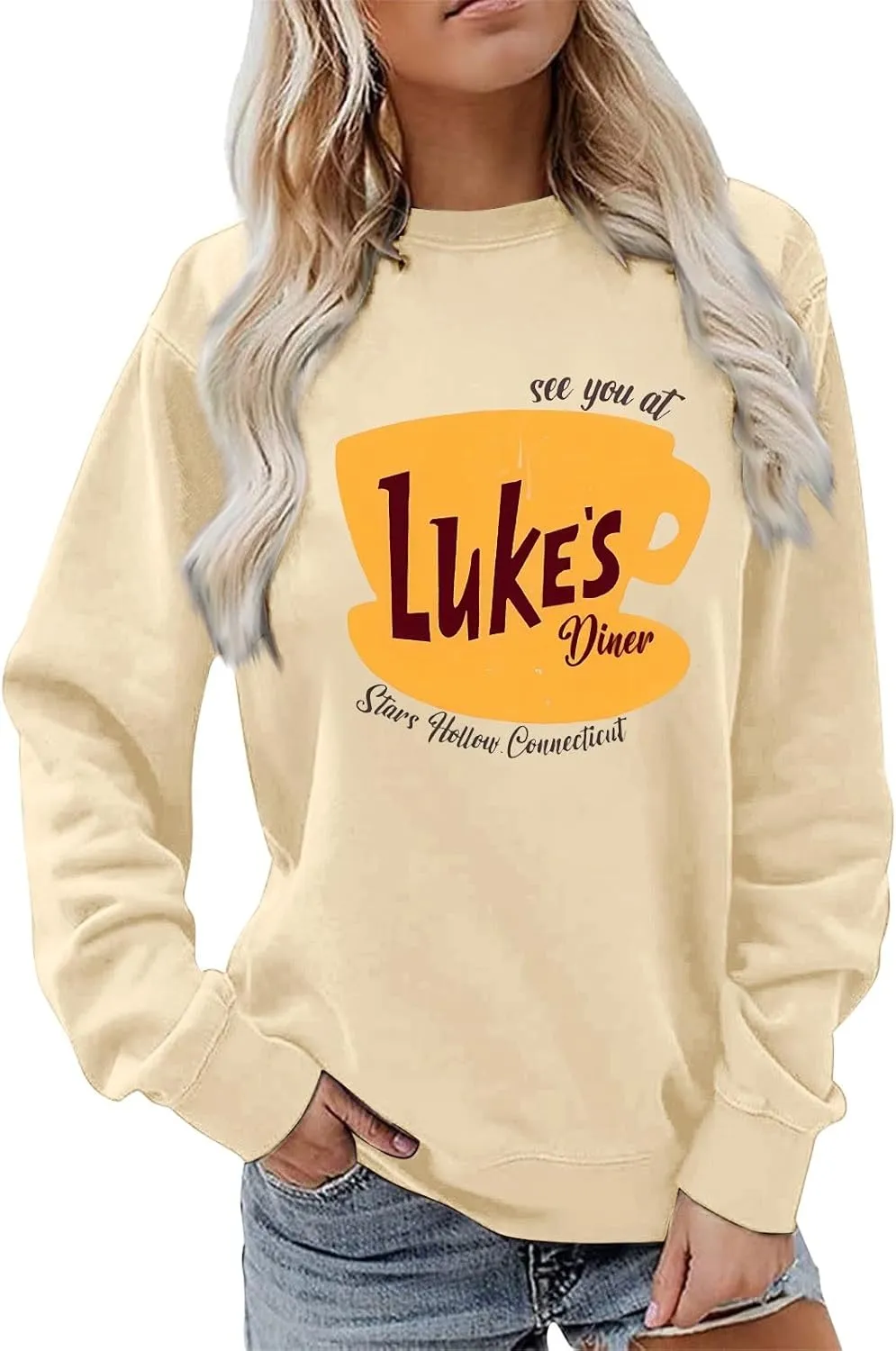 Luke's Diner Sweatshirts for Women，Crewneck Lukes Diner Graphic Long Sleeve Casual Pullover Preppy Girls Sweatshirt