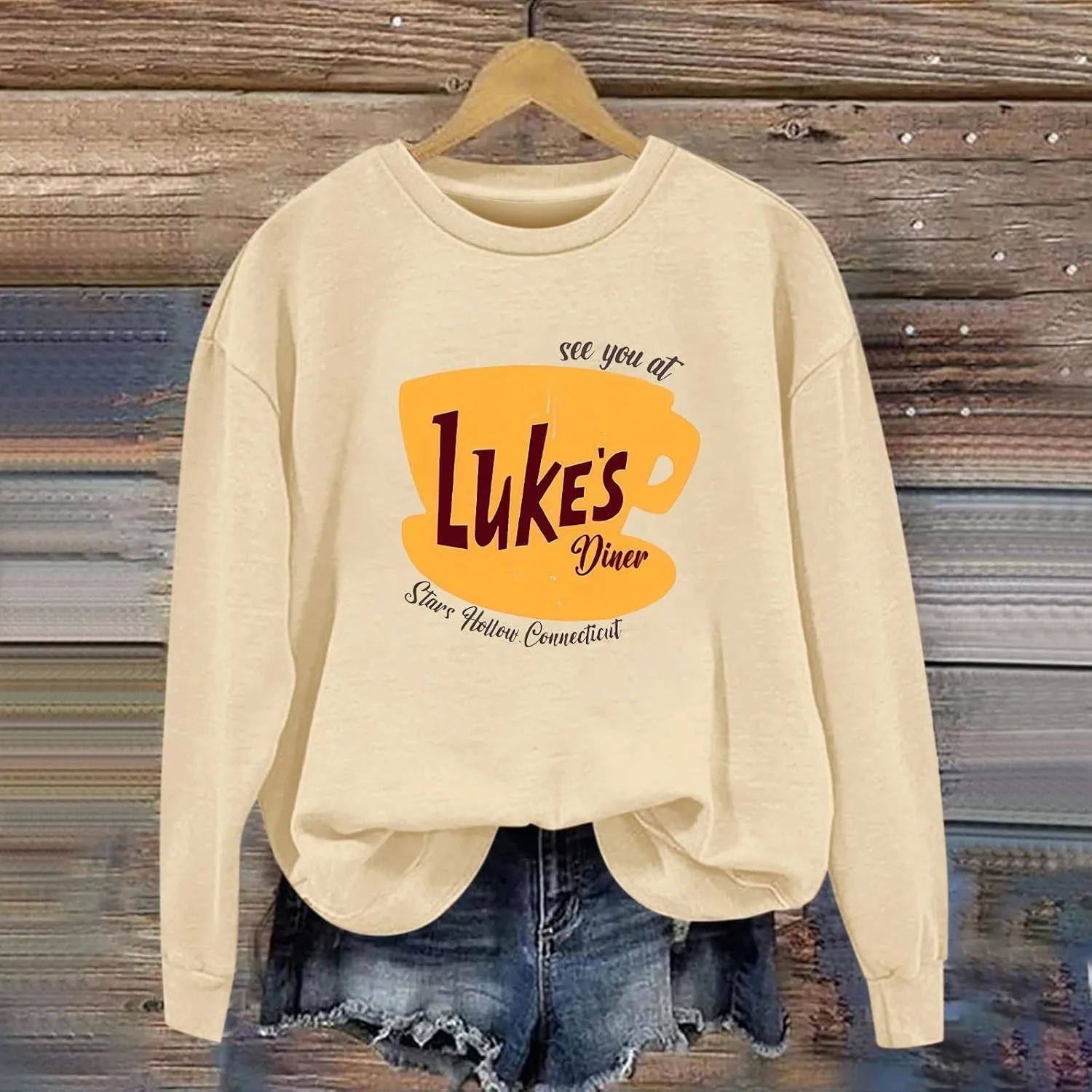 Luke's Diner Sweatshirts for Women，Crewneck Lukes Diner Graphic Long Sleeve Casual Pullover Preppy Girls Sweatshirt
