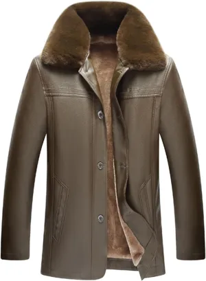 Men Leather Jacket Winter Coats Fleece Lined Sherpa Jackets Lapel PU Faux Leather Moto Biker Coat Motorcycle Overcoat