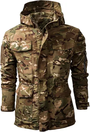 Men Rain Jackets Waterproof With Hood Military Tactical Jacket Outdoor Mountain Multi Pocket Camo Combat Coat