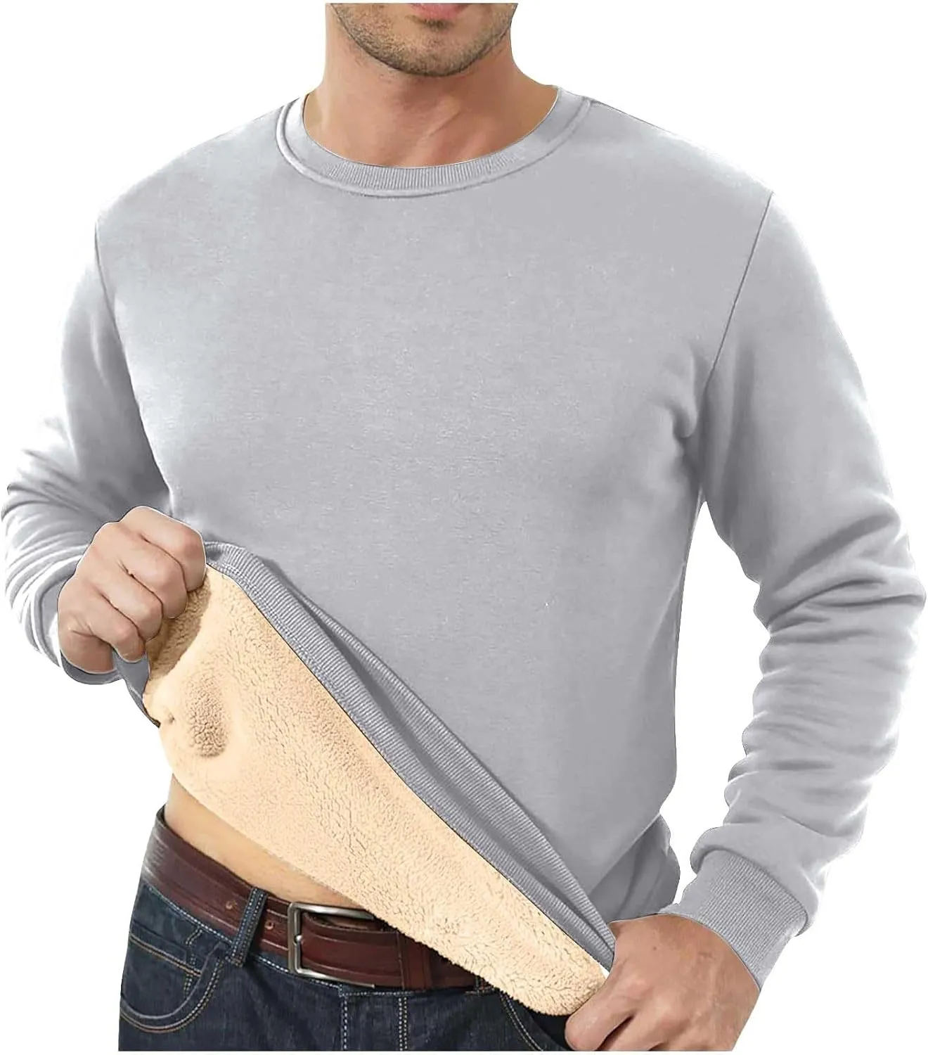 Men Sherpa Fleece Lined Sweatshirts Oversize Warm Soft Crewneck Pullover Tops Fall Winter Fuzzy Thick Outwear Outfits