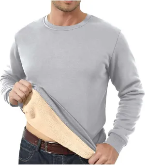 Men Sherpa Fleece Lined Sweatshirts Oversize Warm Soft Crewneck Pullover Tops Fall Winter Fuzzy Thick Outwear Outfits