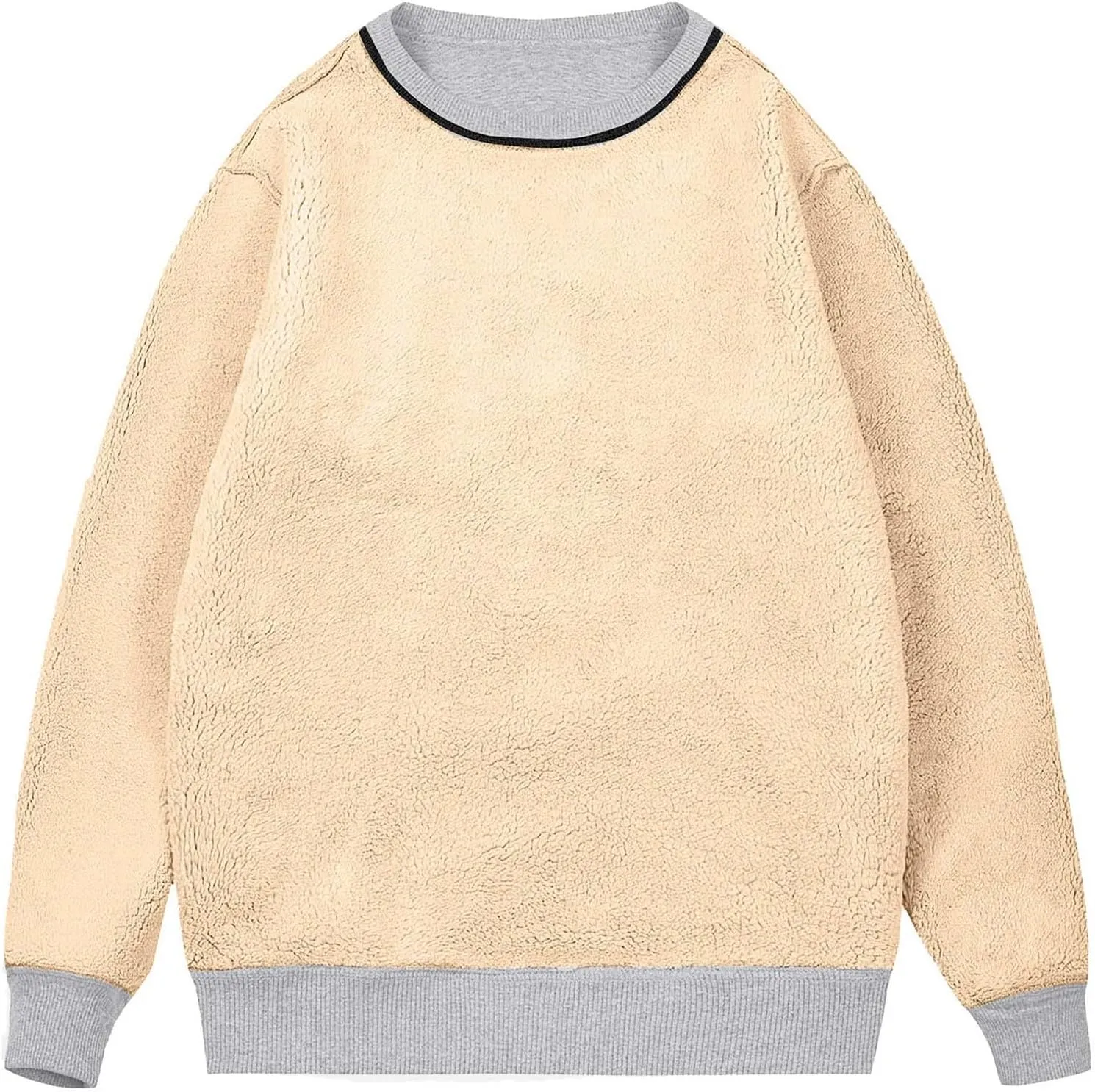Men Sherpa Fleece Lined Sweatshirts Oversize Warm Soft Crewneck Pullover Tops Fall Winter Fuzzy Thick Outwear Outfits