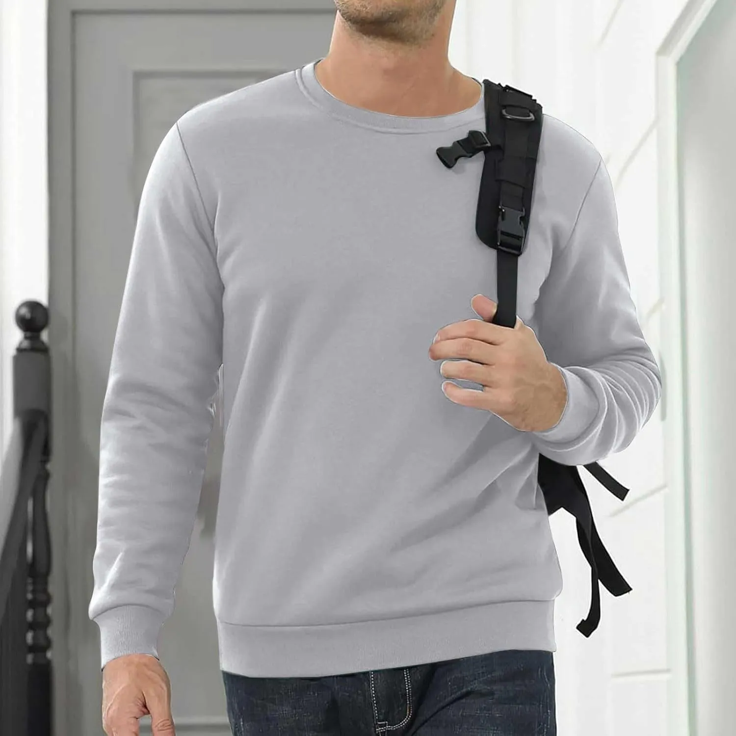 Men Sherpa Fleece Lined Sweatshirts Oversize Warm Soft Crewneck Pullover Tops Fall Winter Fuzzy Thick Outwear Outfits